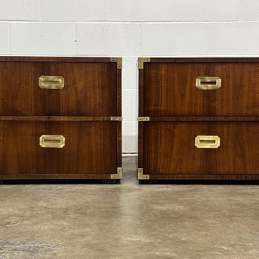 Lane Campaign Mid-Century 2-Drawer Nightstand ~ A Pair 