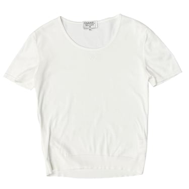 Chanel White Short Sleeve Logo Top