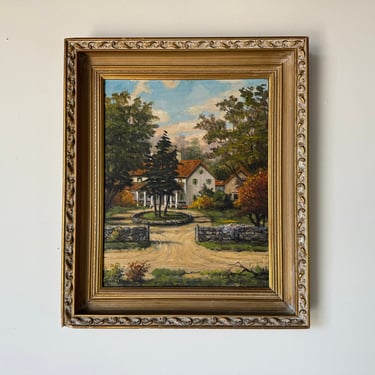 Vintage E. Piersonve Rural Landscape - Country Road  Village Oil Painting, Framed 