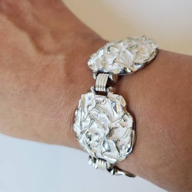 Sarah Coventry vintage panel bracelet silver and white, 1960's 