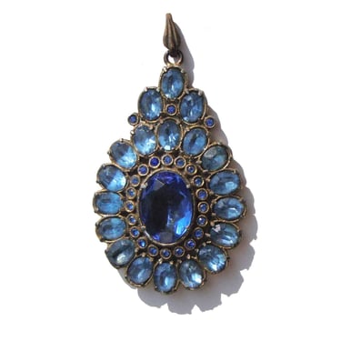 Vintage Art Deco Blue Crystal Pendant Bohemian Glass Neiger Mughal Style 