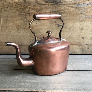 English Copper Tea Kettle, Swan Goose Neck Spout, Victorian Era, Small Size, Farmhouse Cuisine 