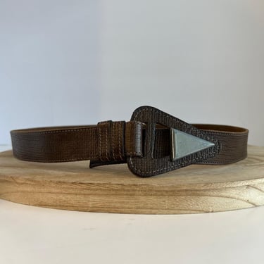 Vintage Brown Genuine Leather Indie Boho Western Triangle Loop Belt Size Medium 