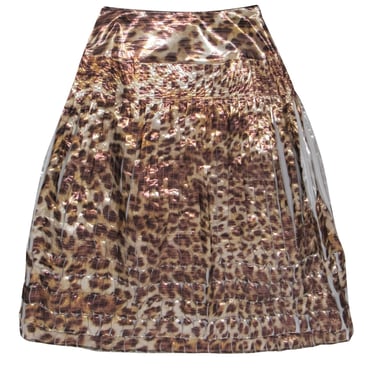 St. John - Brown &amp; Beige Metallic Leopard Print Pleated Midi Skirt Sz 4