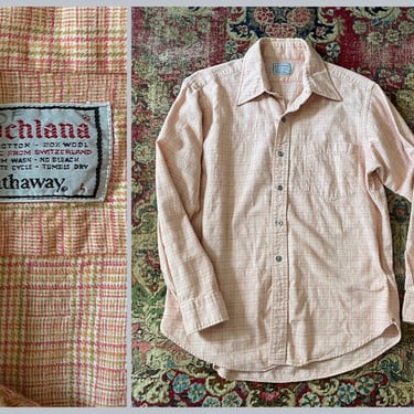 Vintage ‘70s Lochlana for Hathaway plaid flannel shirt | high end Swiss cotton &amp; wool, gorgeous pastel color way, L 