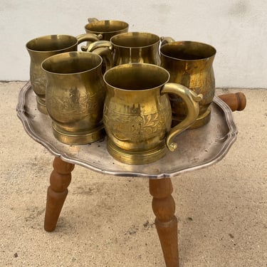 Set of 6 Brass Etched Mugs