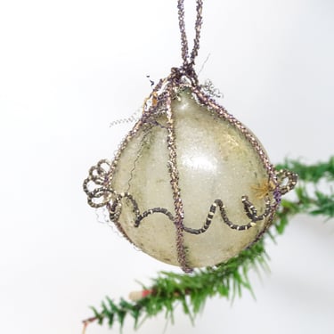 Antique 1900 Hand Blown Glass, Wire Wrapped Christmas Ornament, Vintage Holiday Decor 