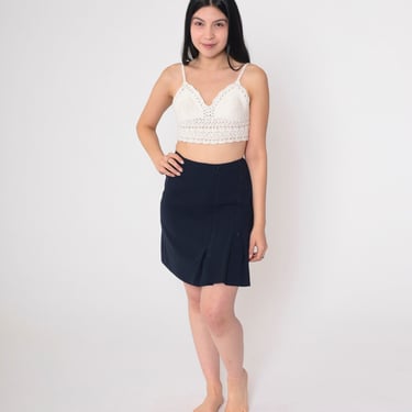Navy Blue Beaded Skirt 90s Pleated Mini Skirt High Waisted Pencil Cut Straight Simple Sparkly Rhinestone Embellished Vintage 1990s Small S 