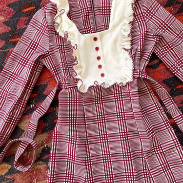 1970s burgundy and white micro mini babydoll dress 