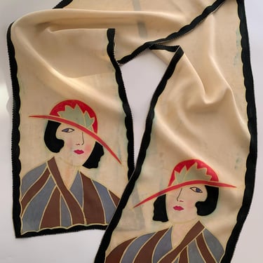 RARE... 1920's-30's Silk Chiffon Scarf - Art Deco Glamour - 55 inches x 9.25 inches 