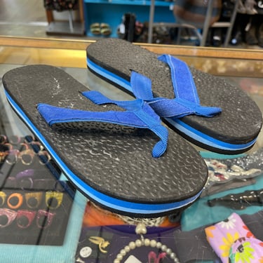 1980s Flip Flops Vintage Sandals Blue Black Stripe Foam 80s Eighties Thick Men’s 