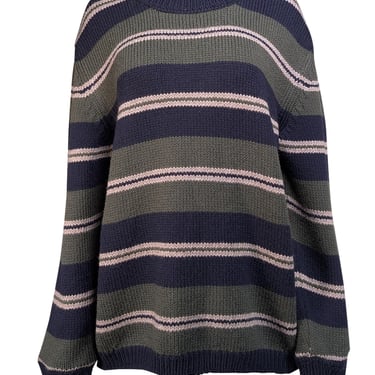 Massimo Alba - Navy, Green, & Taupe Striped Wool Turtleneck Sweater Sz XXL