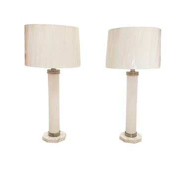 Midcentury Pair of Italian Glass & Marble Table Lamps