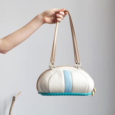 vintage off white and blue leather bag 