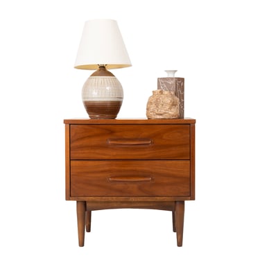 MCM Walnut Two-Drawer Nightstand | Side Table