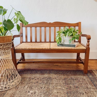 Oak and Rush Seat Bench