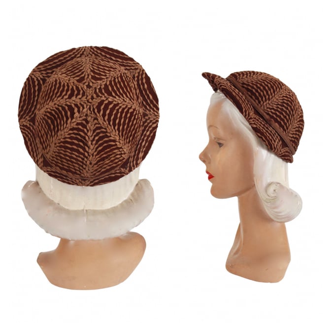 1940s Brown Bonnet Hat with Spiderweb Trim - 1940s Brown Wool Felt Hat - 1940s Womens Brown Hat - 1940s Bonnet Hat - 1940s Spiderweb Hat 