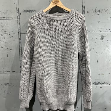 80’s Gray Wool Cable Knit Sweater unisex Large Fisherman’s Style made in Ireland hand knit thick heavy arancrafts chainmail knit 