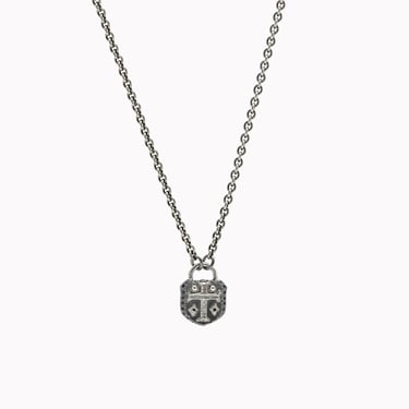 Romero Cross Shield Black Sapphire Chain Necklace