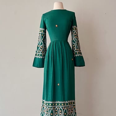 Ultimate 1970's Emerald Green Hostess Dress  / Sz M
