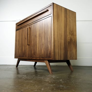 The "Brick" is a mid-century modern credenza, TV stand, mcm, modern, minimal, record player 