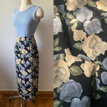 90s Floral Rosette Midi Skirt 