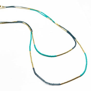 Blue Seed Bead Necklace with Gold Fill