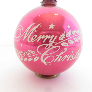 Vintage Shiny Brite Glass Pink Stenciled Ornament - Vintage Pink Glass Christmas Ornaments 