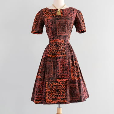 Fab 1960's Hawaiian Block Print Cotton Day Dress / M