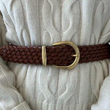 Vintage Capezio Womens Brown Leather Braided Hippie Waist Belt Sz M 