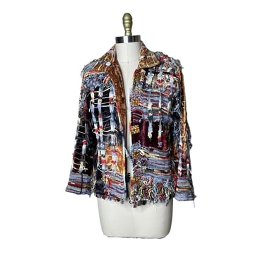 Sandy Starkman Women’s Colorful Woven Velvet Fringe Jacket Art to Wear Size M 