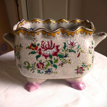 ANTIQUE Footed Oriental Bowl, Asian Cache Pot, Hand Decorated Bowl, Home Decor ***Rare Find**** 