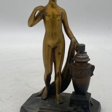 Art Deco Spelter Metal Nude Greek Goddess Torch Tip Table Lighter 
