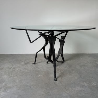 80's Salvino Marsura - Style Sculptural Brutalist Metal Dining Table 