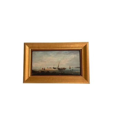Framed Seascape "Harvesting Clams At Lowtide," Signed 