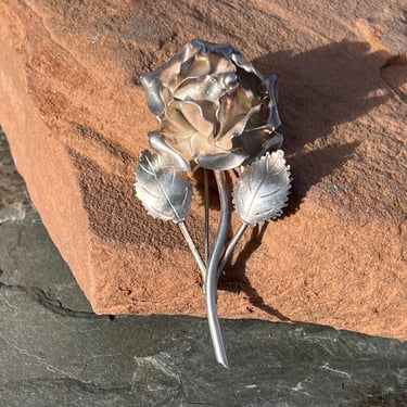 Vintage Mexico 980 Silver Large Rose Flower Pin / Brooch 