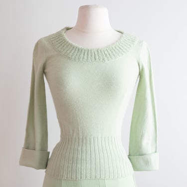 Fabulous 1970's Matcha Green/Cerulean Blue Pant and Sweater Set by Sonia Rykiel / Small