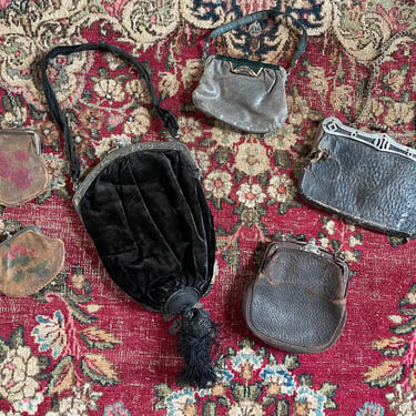 Lot of 6 authentic antique Victorian purses for costume | Haunted house, spooky, Halloween, reenactment, theater, film prop, 19th century 