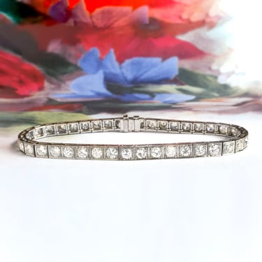 Art Deco 5.33 ctw Diamond Line Bracelet Platinum 6.75” wrist 