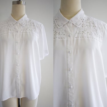 1990s White Cutwork Blouse 