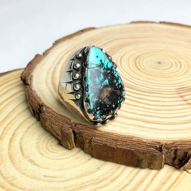 RING AROUND Vintage Silver Mens Ring | Statement Ring | Vintage Turquoise | Native American Jewelry, Southwestern Boho | Size 10 1/2 