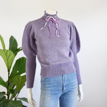 Lavendar 1980s Sweater Juliet Sleeves - S 