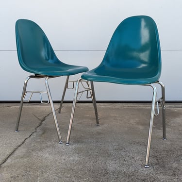 Vintage Modern Teal Tech Fab Herman Miller Style Stackable Chairs - Set of 2 