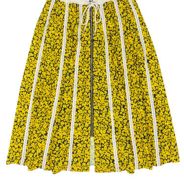 Derek Lam Collective - Dark Navy &amp; Yellow Floral Print Zip Front Skirt Sz 4