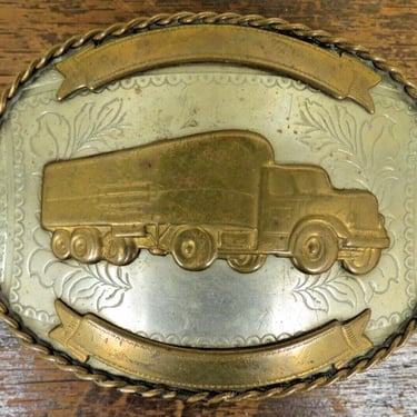 Vintage Semi Truck Driver Nickel Silver Belt Buckle - Big Rig 