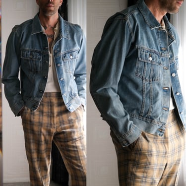 Vintage 90s Calvin Klein Jeans Light Medium Wash Denim Two Pocket Trucker Jacket | Made in USA | 100% Cotton | 1990s CK JEANS Denim Jacket 
