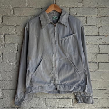 Medium, Vintage 1940s Master KEY Grey Cotton Work Jacket 