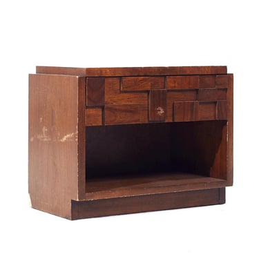 Lane Staccato Brutalist Mid Century Walnut Nightstand - mcm 