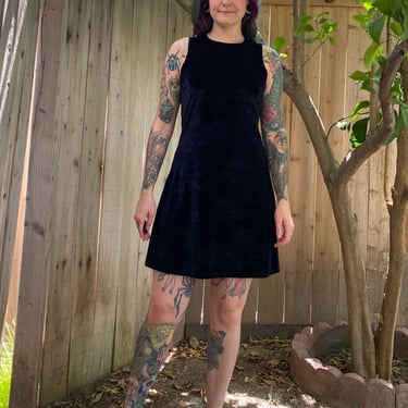 Vintage 1990’s Black Velvet Mini Dress with Imprinted Floral Print 