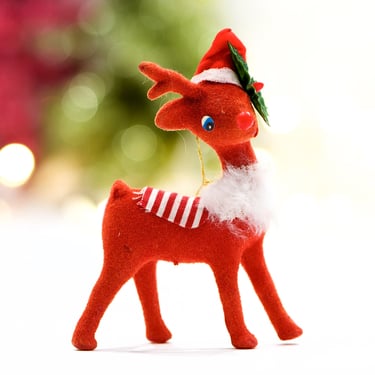 VINTAGE: Old Flocked Plastic Reindeer - Deer - Buck - Animal - Ornament - SKU 15-B1-00013581 